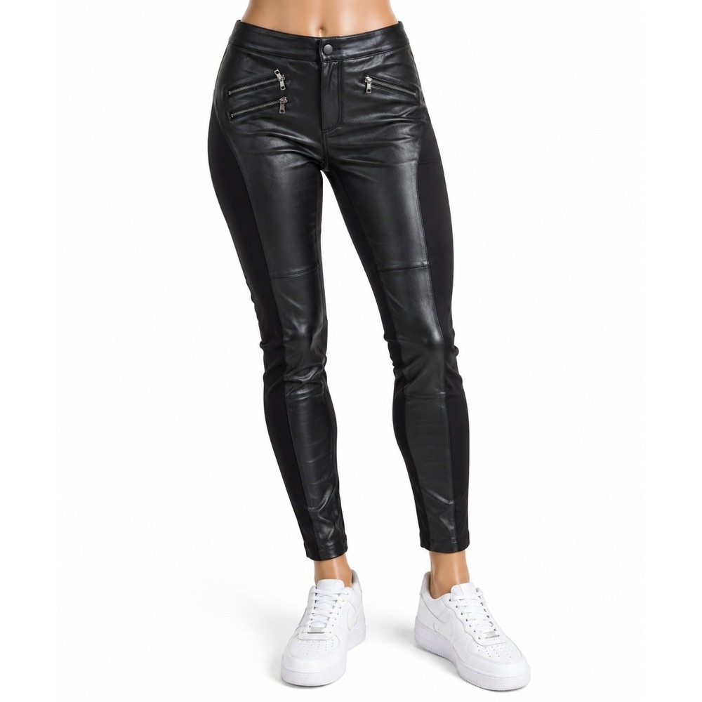 BCBGMAXAZRIA Stephen Black Faux Leather Moto Leggings UVR2E715-001 Size L NEW